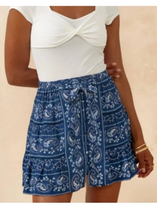 Angie Dresses & Skirts - Angie Blue Paisley Tie-Waist Mini Skirt